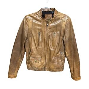 VTG Y2K Banana Republic Congac Leather Moto Jacket Soft Biker Bomber Womens Sz L